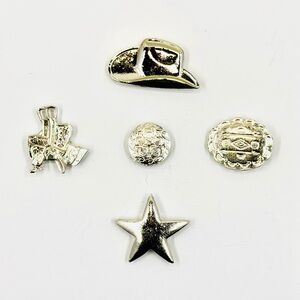 Western Country Silver Tone Metal Stud Button Cover Set of 5 Star, Hat, Saddle